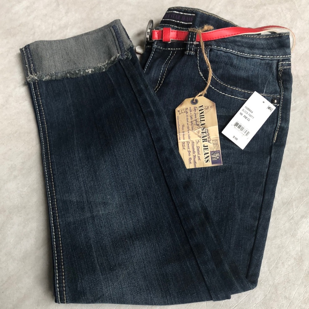 Vanilla Star Dark Blue Adjustable Waist Cropped Capri Jean Girl Size 16 Reg